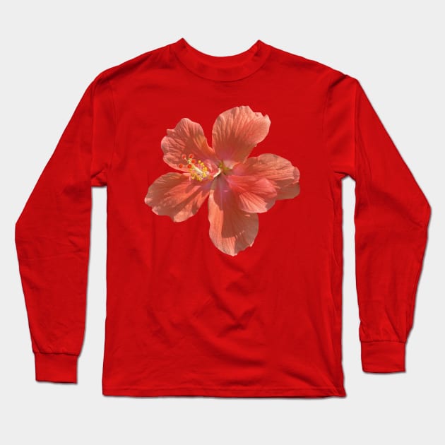 Peach Pink Hibiscus Long Sleeve T-Shirt by Sparkleweather